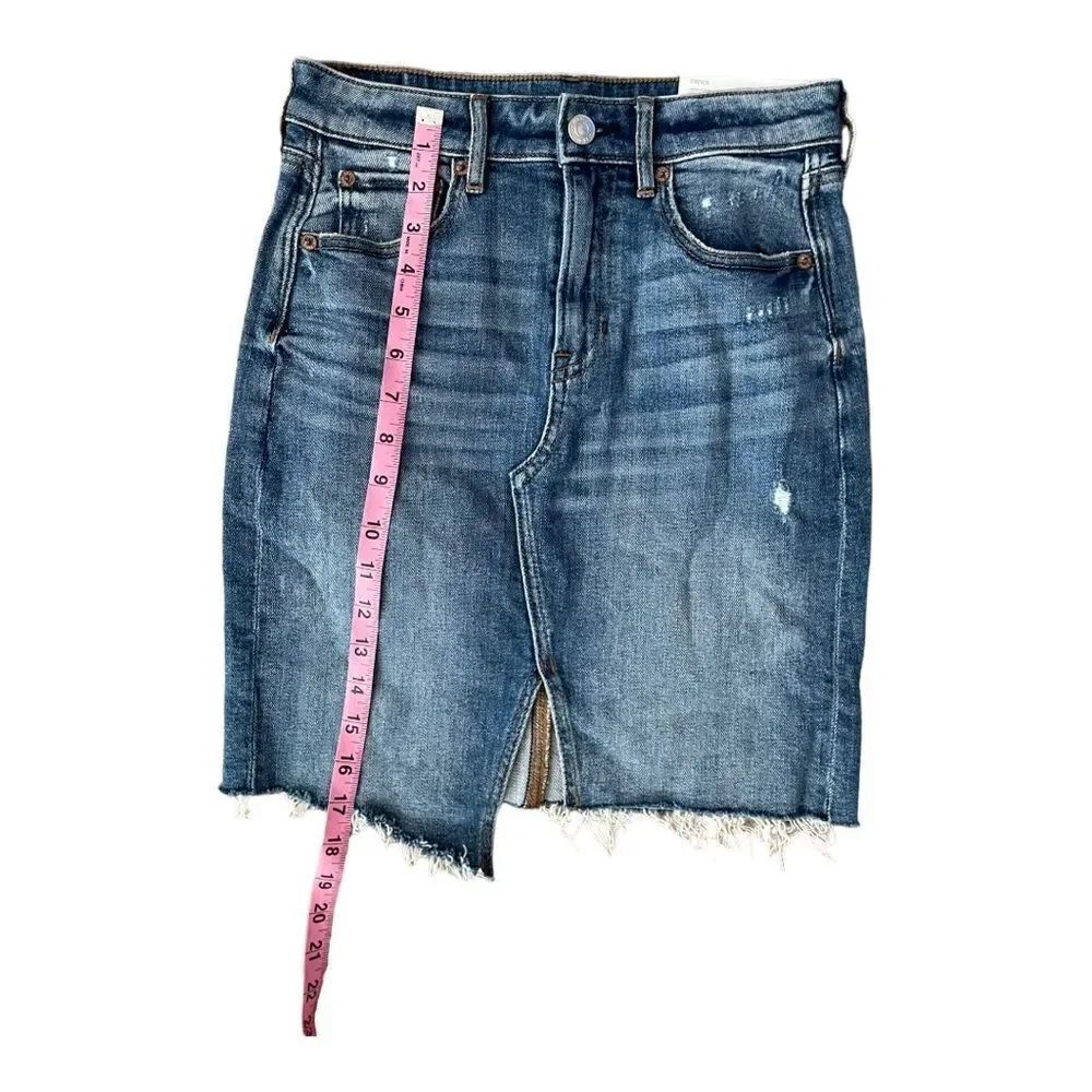 NWT American Eagle Super High Rise MIDI Blue Jean Skirt Size 00 Causal Western - Picture 2 of 5